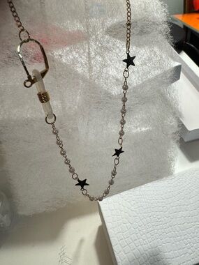 Delicate Gold Chain Necklace with Pearl Beads and stars 18 in. with Size 8 ring.